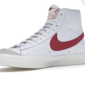 Nike Blazer Mid 77 Brick Red and White Athletic Hightop Sneakers Shoes